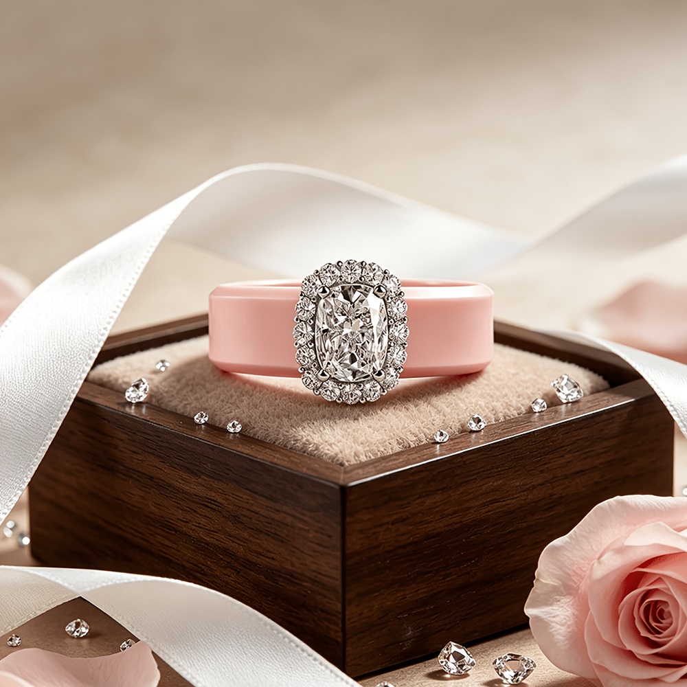 Women's Elegant Silicone Ring with Cushion-Shaped Center Stone